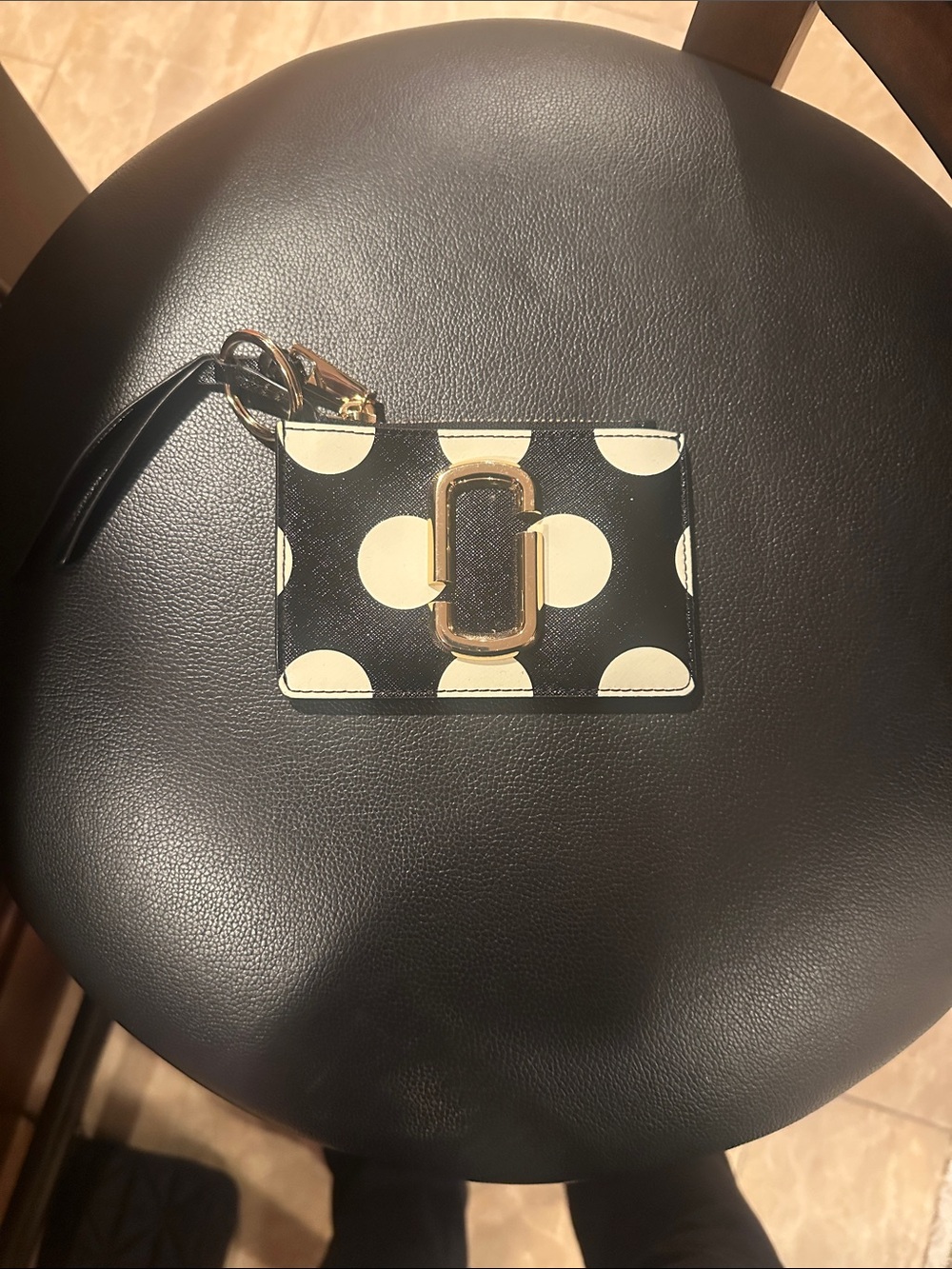 Marc Jacobs Black and Cream Polka Dot Card Holder with Gold Hardware